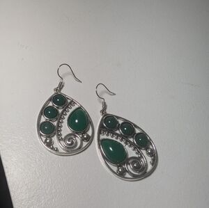 Elegant Silver and Green Teardrop Earrings